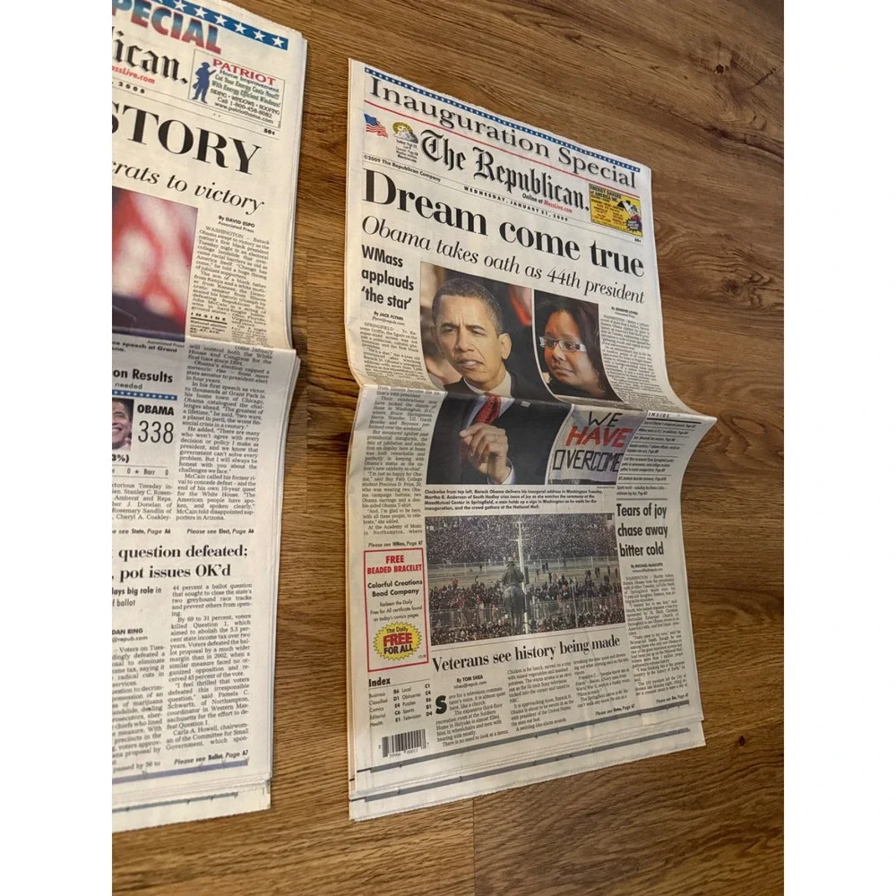 📰🇺🇸 Lot of 2 Historic Obama Newspapers | Election & Inauguration | 2008–2009